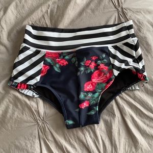 Albion Fit striped floral swim bikini bottoms